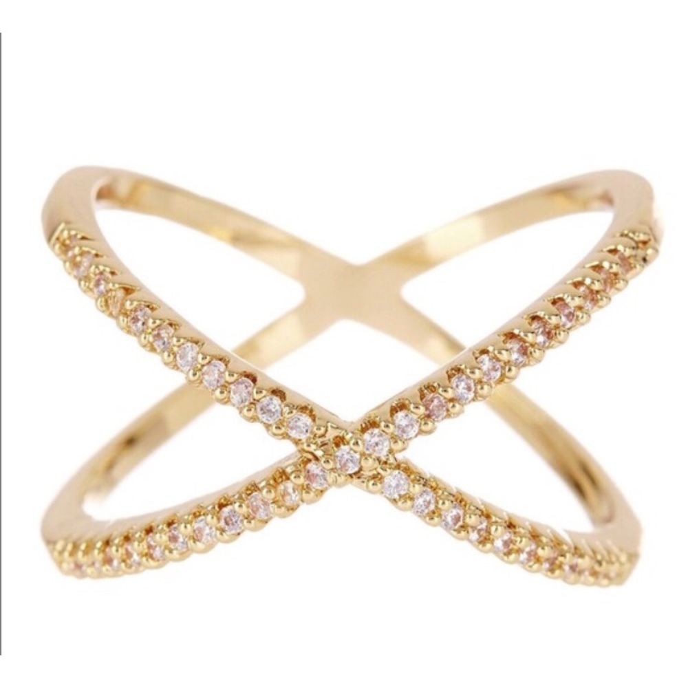 F I N A L • 18K Gold Plated Pave X Ring